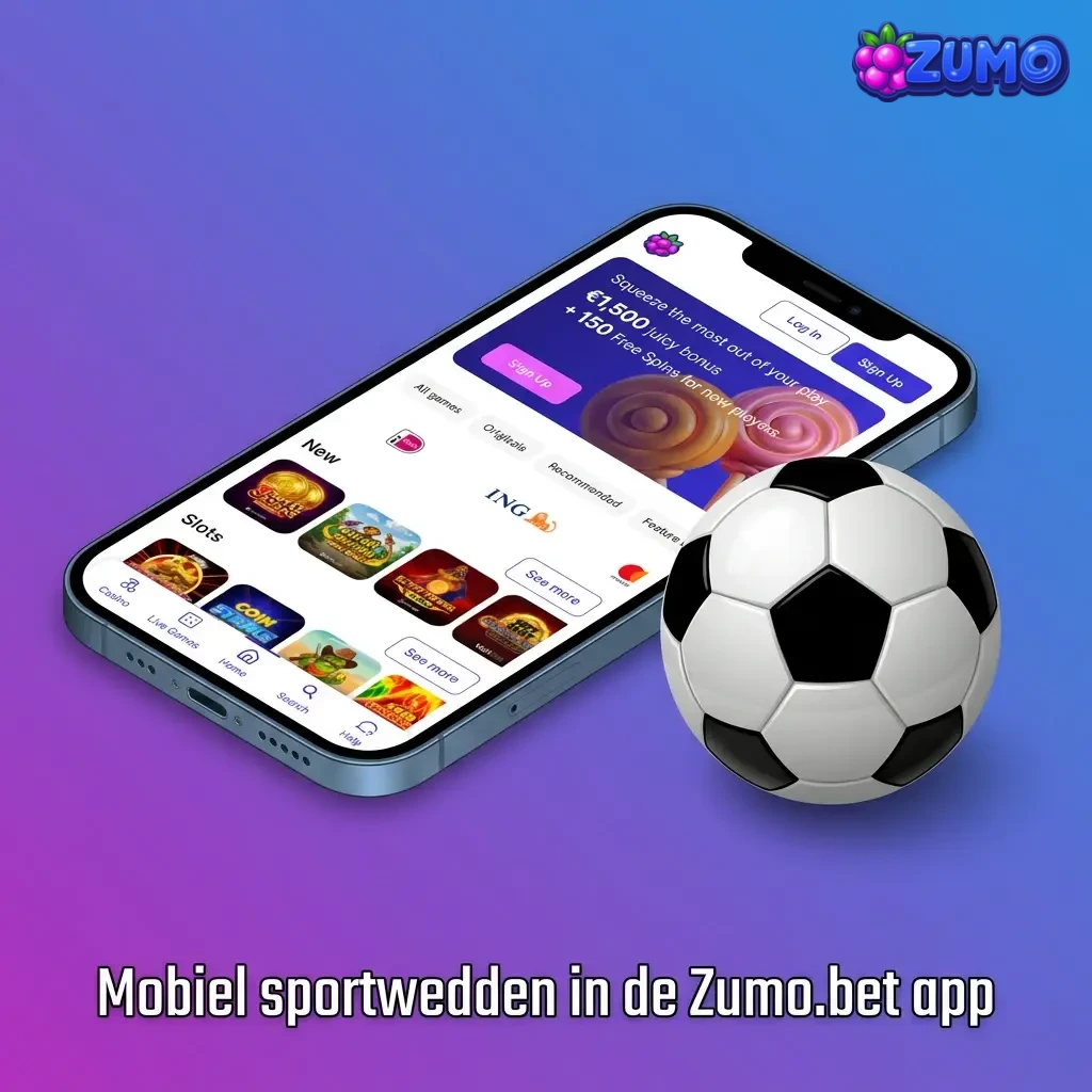 Zumo.bet app voor mobiel sportwedden met live bets, parlays, snelle odds, statistieken, live weergave en filters