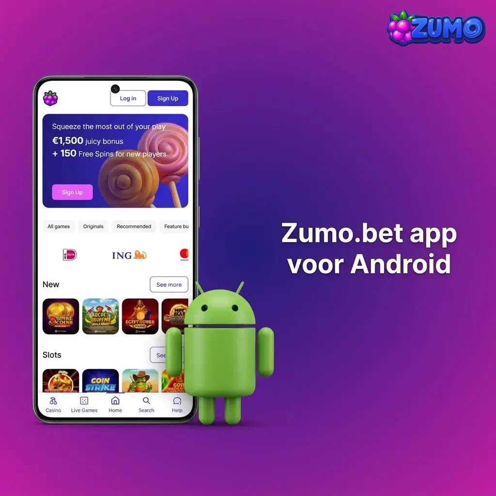 Zumo.bet Android app: gratis downloaden voor snelle sportweddenschappen en casino games, mobiel spelen en wedden in euro.