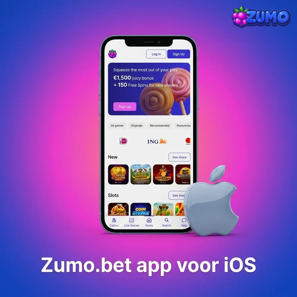 Zumo.bet iOS-app op iPhone/iPad met sportweddenschappen, live betting en casino; gratis download, geen browser nodig.