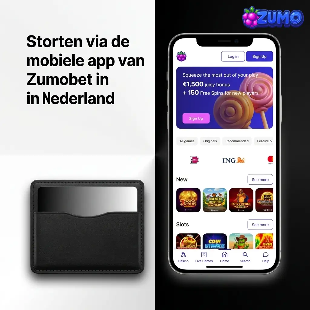 Mobiel storten in de Zumobet app met iDEAL, Apple Pay of e-wallet en bevestiging via biometrie of pincode
